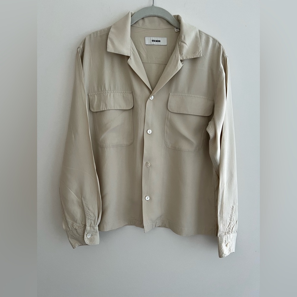BUCK MASON Womens Silken Twill Studio Shirt Beige Size Small